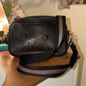 Coach Black Crossbody Bag with Gold Accents & Silver Strap